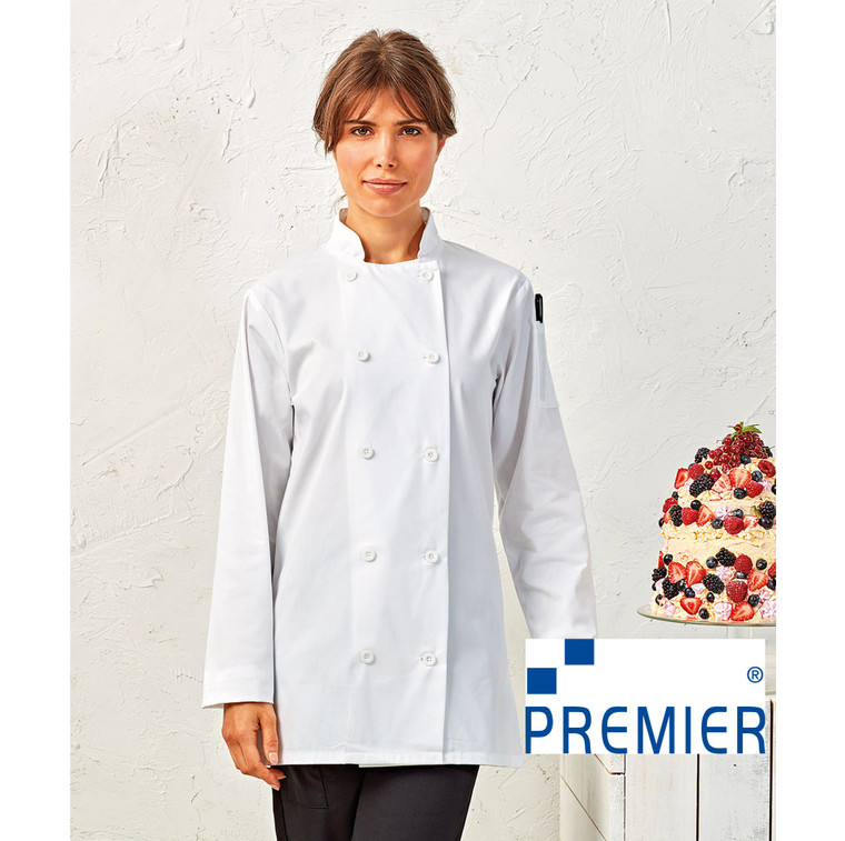 PR671 Premier White Womens Long Sleeve Chefs Jacket