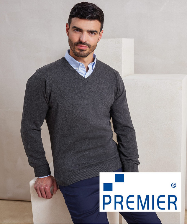 Premier PR694 V-neck knitted sweater embroidered corporate workwear