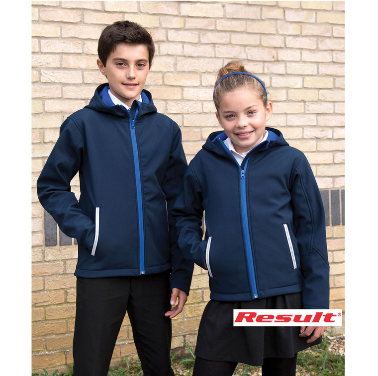 R224J Result Core Navy Junior Hooded Softshell Jacket