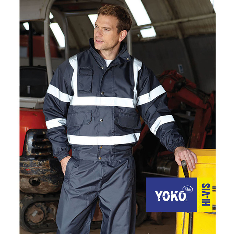 YK043 Yoko Navy Hi Viz Bomber Jacket