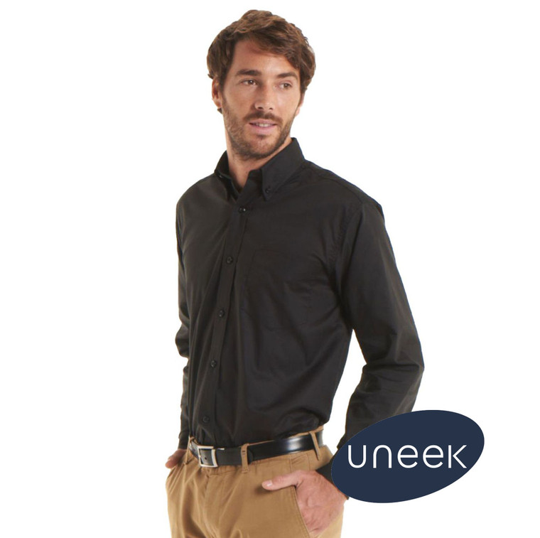 UC701 Uneek Black Men's Pinpoint Oxford Shirt