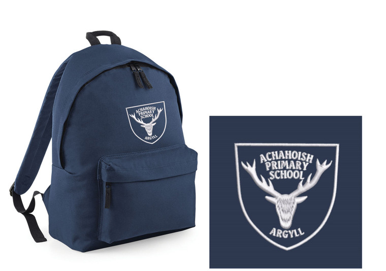 Achahoish Primary School navy blue backpack with embroidered school logo