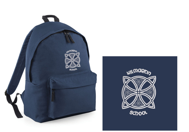 Kilmartin Primary School navy blue backpack with embroidered school logo