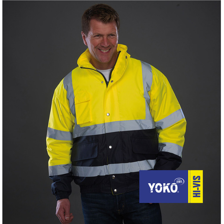 YK044 Yoko Yellow/Navy Hi-Viz Bomber Jacket