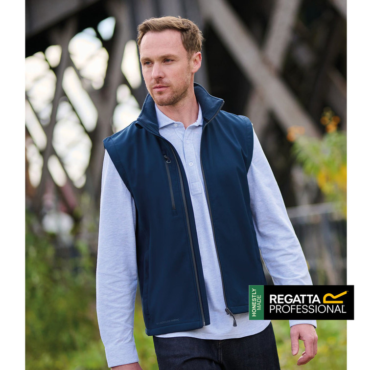 Regatta Professional RG351 Recycled Softshell Bodywarmer made from 100% recycled polyester suitable for embroidery and print workwear