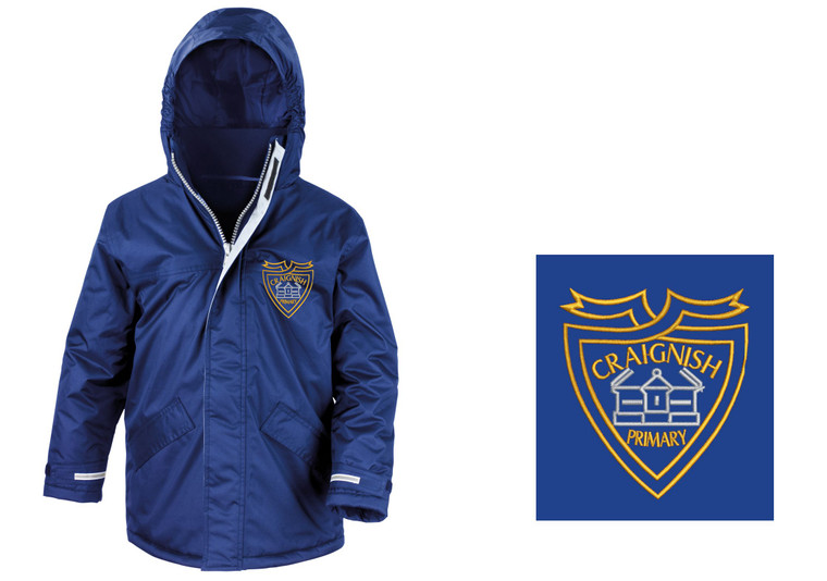 Craignish Primary School royal blue parka jacket with embroidered school logo