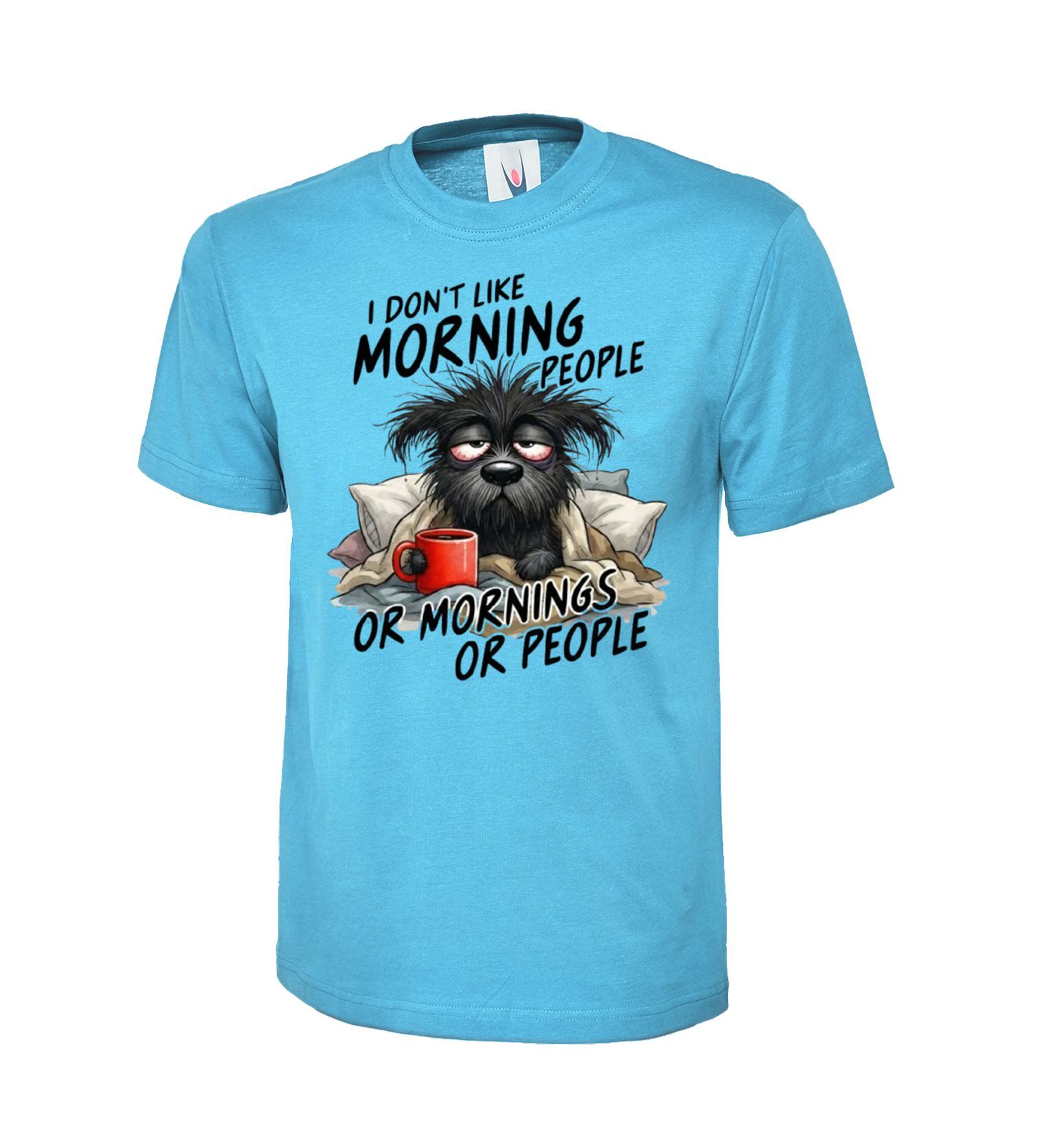 Fun Grumpy Scottish Terrier printed t-shirt, I don't like morning people