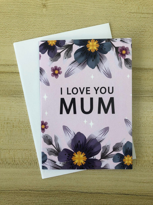 I love You Mum Card Purple Flowers