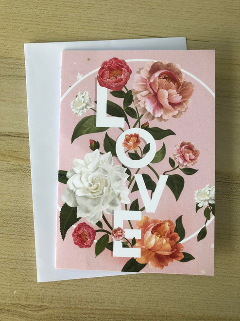LOVE Card Pink Flowers