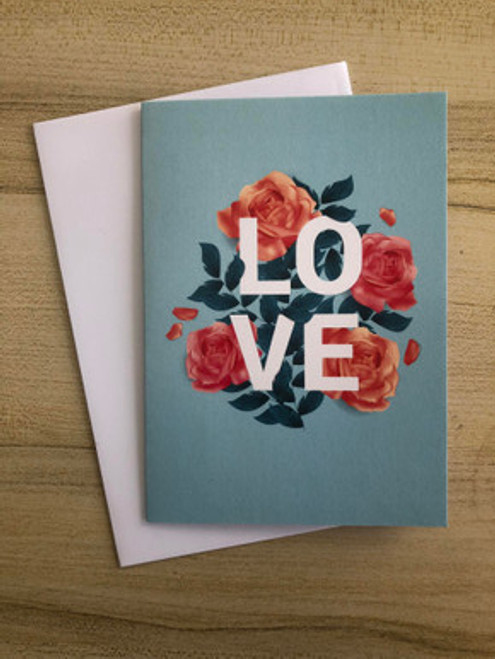 LOVE Card Green Flowers