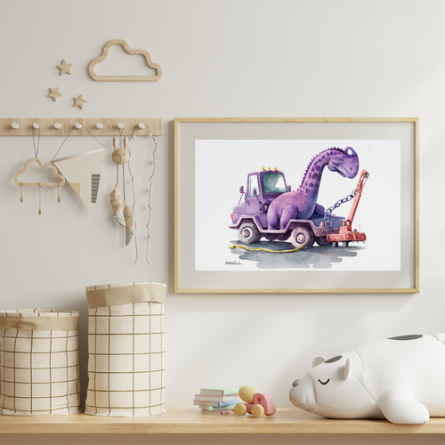 Dino Dudes - Dino Purple Tow Truck Wall Art