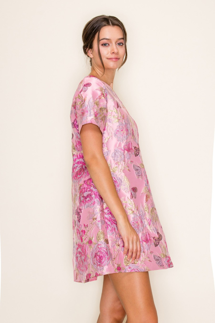 ワンピース Classic Floral Jacquard Dress(mauve pink Classic Floral Jacquard Dress(mauve pink