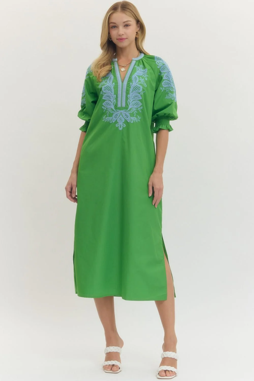 Annie" Embroidered Midi Dress (Green) - I Just Have to Have It Annie" Embroidered Midi Dress (Green) - I Just Have to Have It