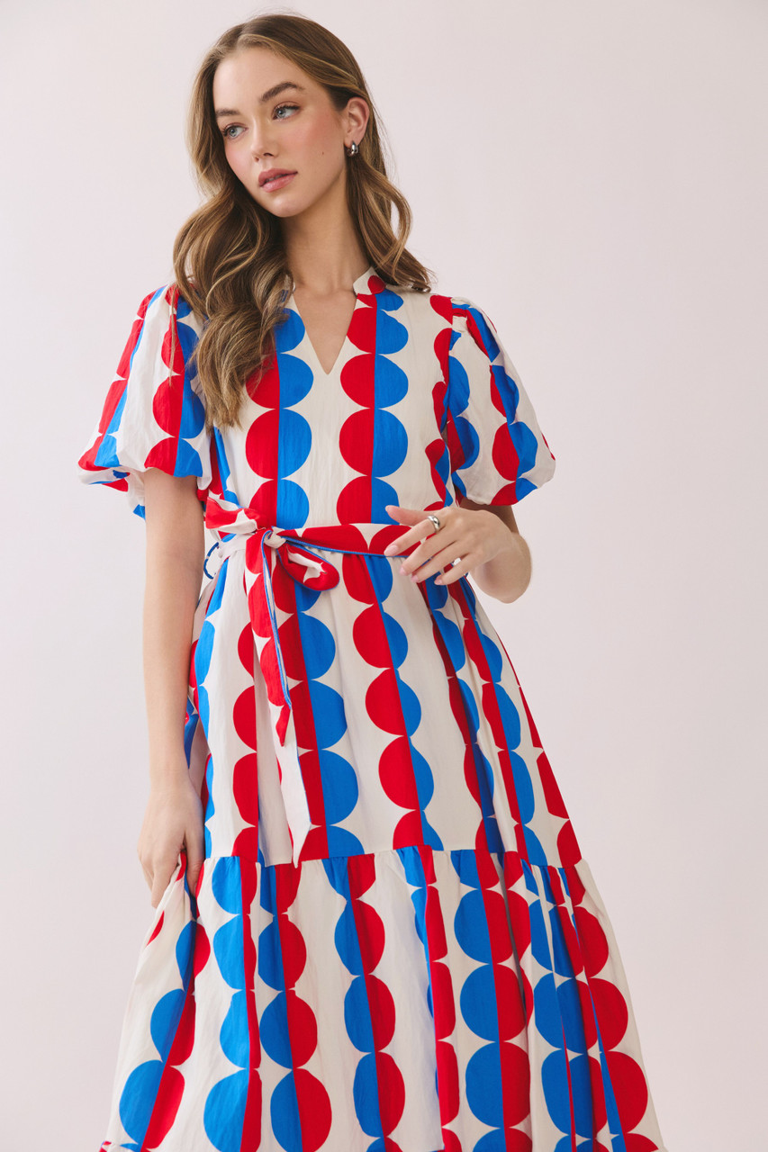 blue and red midi dress 