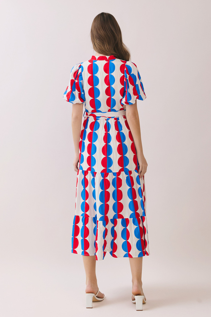 red and blue midi dress Dayton Strapless Midi Dress