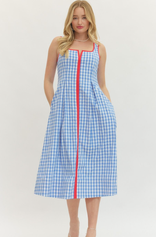 blue gingham dress women's Light Blue Gingham Smocked Tiered Ruffle Mom Dress Classic Whimsy