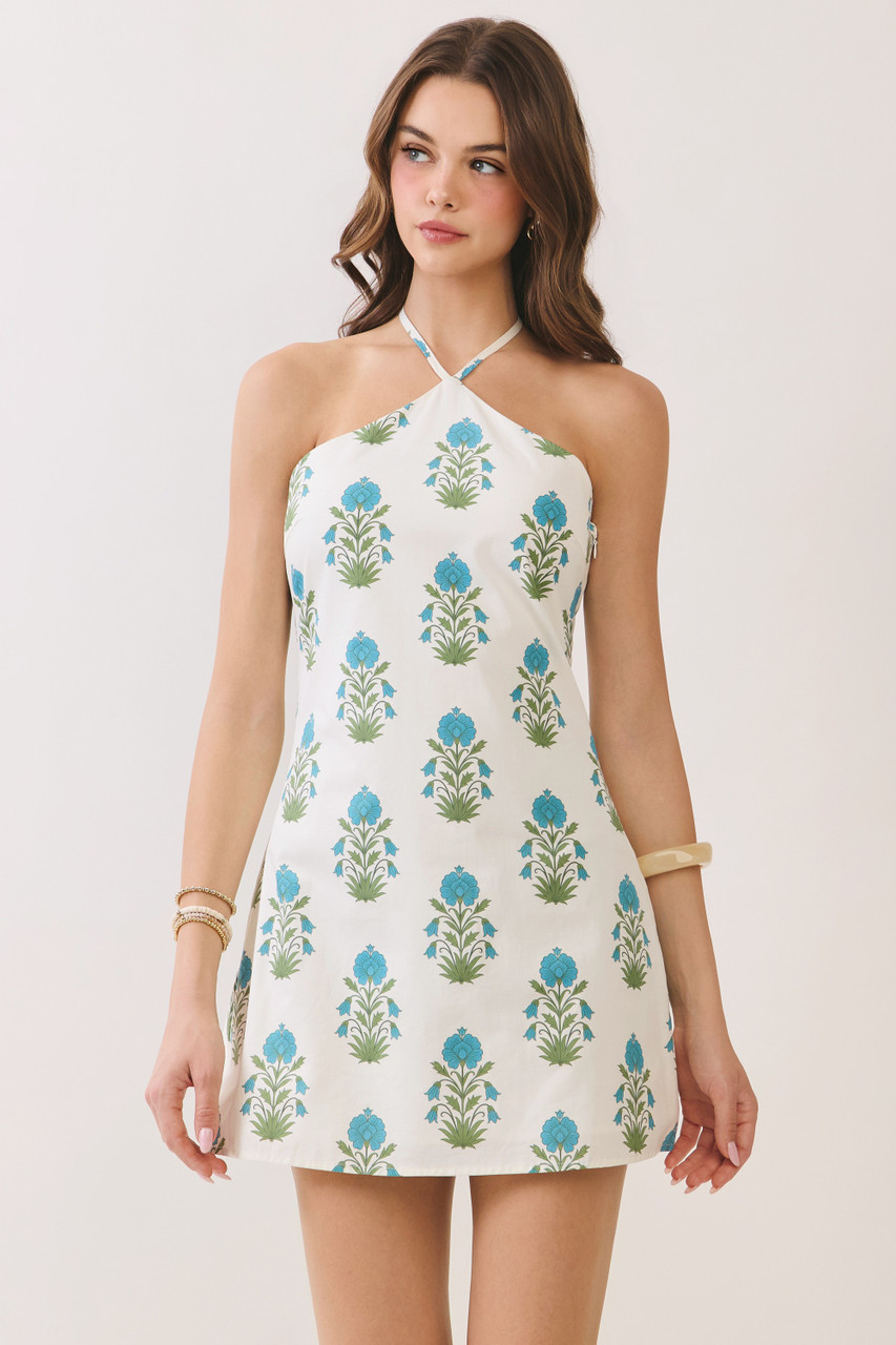 block print mini dress Amelia Folk print mini dress with wood block print on cotton voile