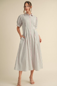 "Mac" Striped Midi Dress (Pink/Green) "Mac" Striped Midi Dress (Pink/Green)