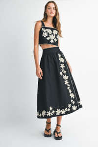 "Stella" Embroidered Midi Skirt Set (Black) "Stella" Embroidered Midi Skirt Set (Black)