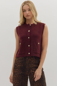 "Della" Button Sweater Vest (Burgundy) "Della" Button Sweater Vest (Burgundy)