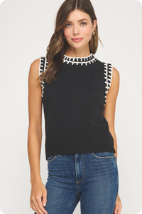 "Chan" Embroidered Sweater Top (Black/White) "Chan" Embroidered Sweater Top (Black/White)