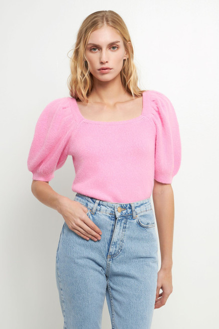 "Cecelia" Sweater Top (Bubble Gum Pink)