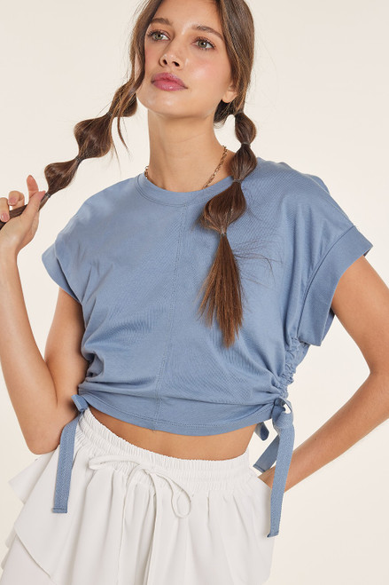 "Avery" Tie Top (Slate Blue)