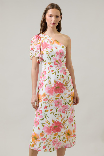 "Kristen" Floral Midi Dress (Pink Multi)