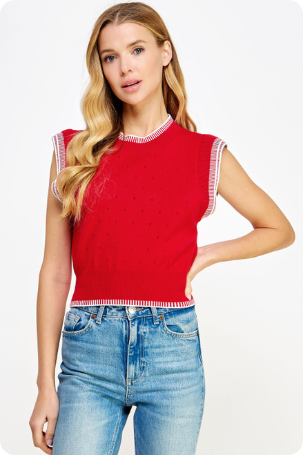 "Sav" Pointelle Top (Red)