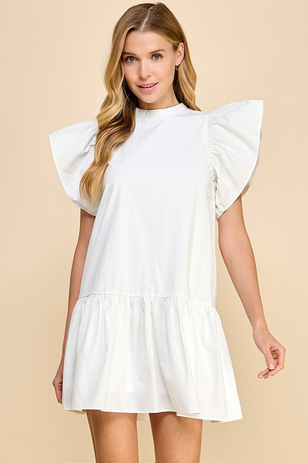 "Darling" Flutter Sleeve Dress (White)