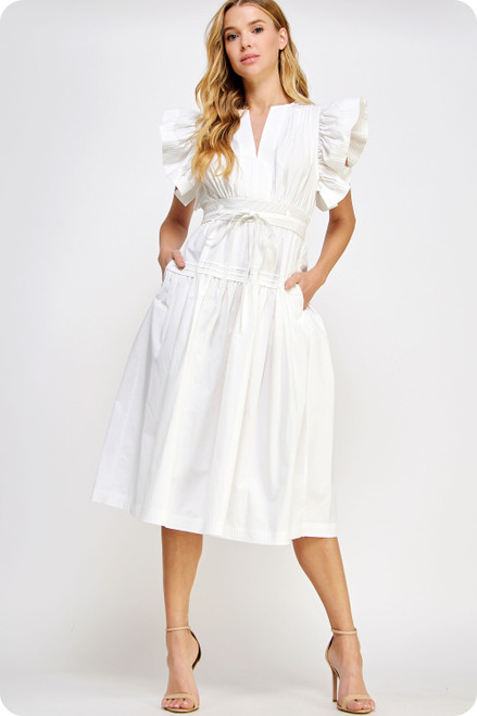 "Ryland" Flutter Sleeve Dress (White)