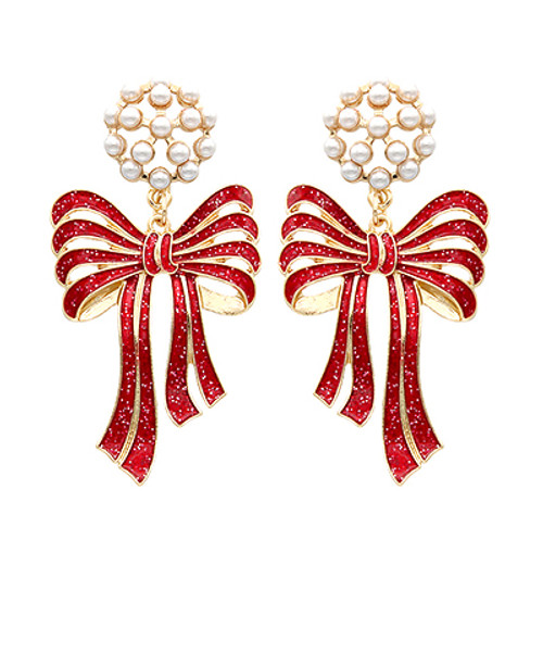 Red Epoxy Bow Earring 