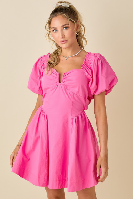 "Anna" Puff Sleeve Dress (Pink)