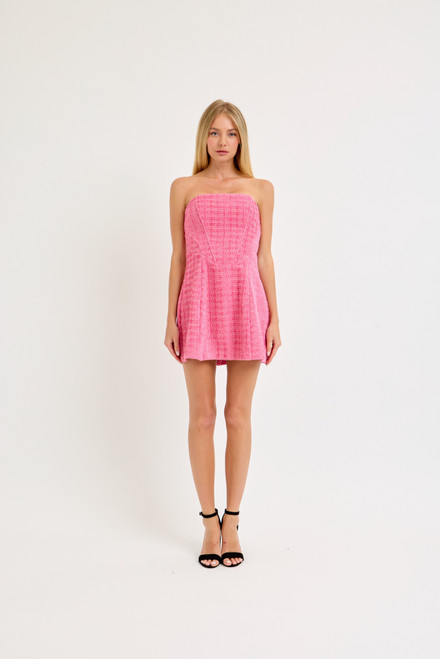 "Danica" Tweed Dress (Hot Pink)