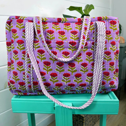 "Holland" Block Print Weekender Bag (Purple)