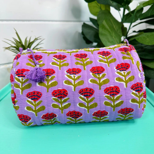 "Jenna"Block Print Makeup Bag (Purple)