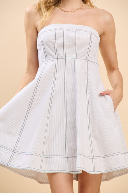 "Majorie" Striped Tube Dress (White & Black)