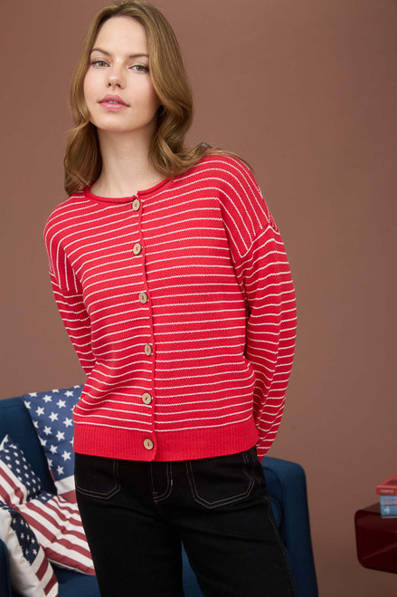 "Colby" Cardigan (Red Striped)