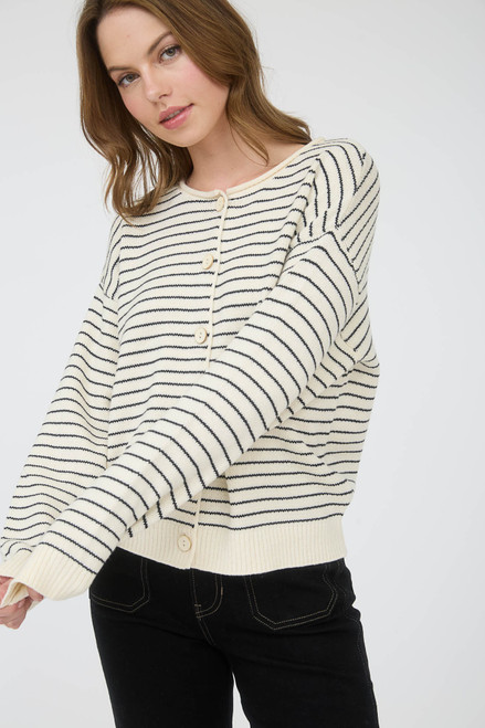 "Colby" Cardigan (Cream Striped)