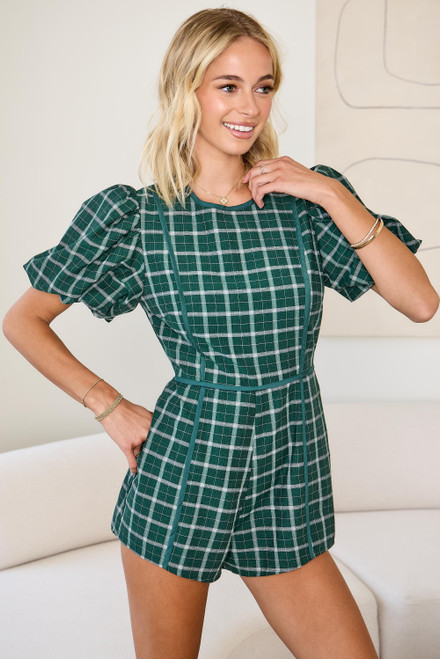 "Samra" Plaid Romper (Green) "Samra" Plaid Romper (Green)