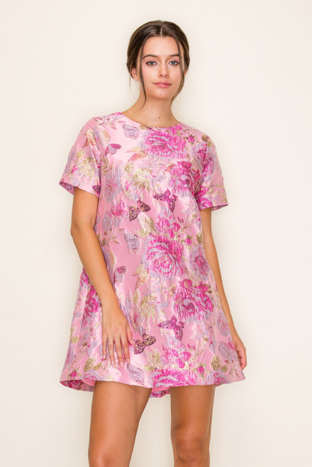 "Kendall" Jacquard Dress (Pink Mix)