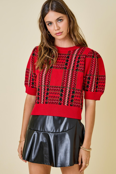 "Noelle" Sweater Top (Red Plaid) "Noelle" Sweater Top (Red Plaid)