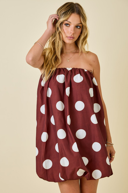 "Reba" Polka Dot Dress (Brown/White) "Reba" Polka Dot Dress (Brown/White)