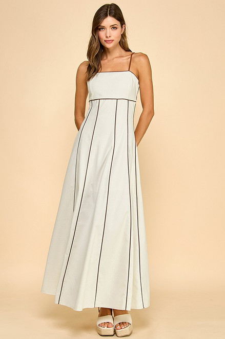"Aubrey" Leather Trim Midi Dress (Tone Linen) "Aubrey" Leather Trim Midi Dress (Tone Linen)