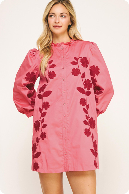 "Soph" Embroidered Dress (Dark Pink/True Red) "Soph" Embroidered Dress (Dark Pink/True Red)