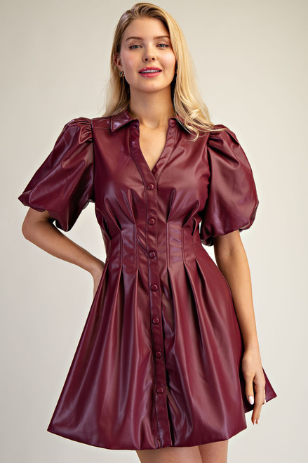 "Ainsley" Leather Dress (Maroon)