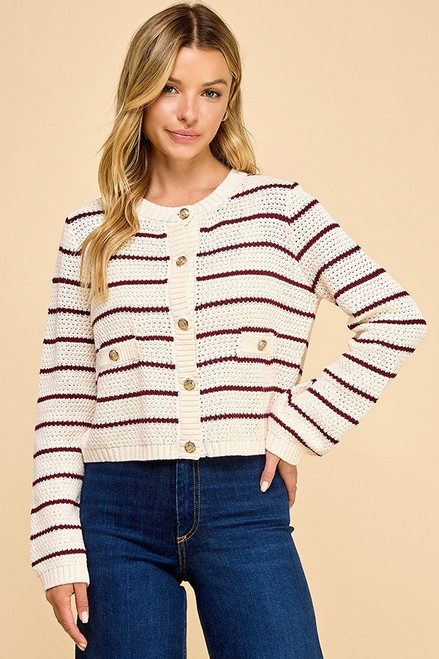 "Haleigh" Cardigan (Beige/Maroon) "Haleigh" Cardigan (Beige/Maroon)