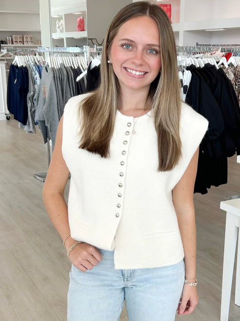 "Hattie" Button Sweater Top (Ivory)