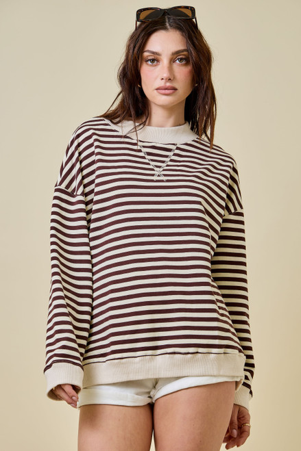 "Lucy" Striped Pullover (Chocolate)