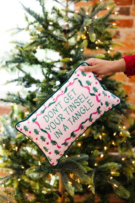 "Tinsel In A Tangle" Needlepoint Pillow